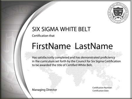 Six Sigma White Belt: Standard Exam (Single Certification)